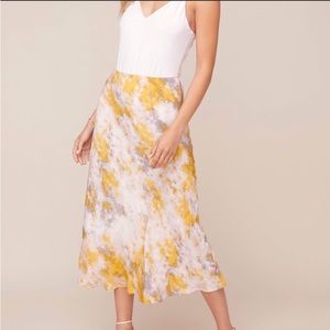 NWOT ASTR the Label NAVA Tie Dye Lemon Pink Midi Skirt, Medium NEW